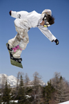 Slovenia - Snowboarder on Vogel mountain in Bohinj - man in white - photo by I.Middleton