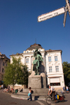 Preseren Square / Presernov trg, Central Pharmacy and France Preseren statue, Ljubljana, Slovenia's capital city - photo by I.Middleton