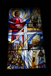 Stained glass window of Pope John Paul II in Maribor, Slovenia . Crafted on the occasion of his second visit to Maribor to beautify the body of Anton Slomskov - Church of Saint John the baptist in Slomskov Trg - photo by I.Middleton