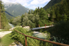 Slovenia - gorge with suspension bridge - Julian Alps from Vrsic pass - photo by I.Middleton