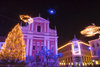 Preseren Square, the city centre, lit up at night for Christmas, Ljubljana, Slovenia - photo by I.Middleton