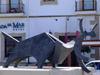 Spain - Denia - Toro nero - bull and bullfighter sculpture - photo by M.Bergsma