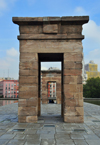 Spain / Espaa - Madrid: Egyptian temple of Debod - stone pylon gateways - Parque del Oeste - photo by M.Torres