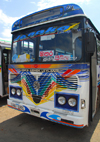 Galle, Southern Province, Sri Lanka: colurful bus - Lanka Ashok Leyland - bus station - Esplanade road - photo by M.Torres