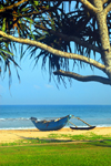 Bentota, Galle District, Southern Province, Sri Lanka: outrigger canoe on the beach - photo by M.Torres