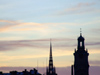 Sweden - Stockholm: steeples at dusk - skyline, Store Kyrkan and Riddarholmskyrkan photo by M.Bergsma)