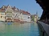 Switzerland / Suisse / Schweiz / Svizzera - Luzern / Lucerne / Lucerna: the waterfront from the Kappelbruck / Chapel Bridge (photo by Christian Roux)