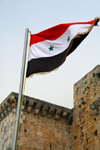 Crac des Chevaliers / Hisn al-Akrad, Al Hosn, Homs Governorate, Syria: Syrian flag at the castle's entrance - UNESCO World Heritage Site - photo by M.Torres /Travel-Images.com