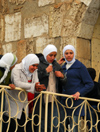 Crac des Chevaliers / Hisn al-Akrad, Al Hosn, Homs Governorate, Syria: SYrian girls with hijab at the castle gate - UNESCO World Heritage Site - photo by M.Torres /Travel-Images.com