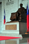 Taipei, Taiwan: Chiang Kai-shek Memorial Hall - large bronze statue of Chiang, flanked by ROC flags - sculptor Xie Dongliang - photo by M.Torres