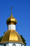 Dushanbe, Tajikistan: gilded onion dome with a Suppedaneum cross - Russian Orthodox Cathedral of St Nicholas - photo by M.Torres