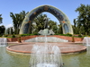 Dushanbe, Tajikistan: fountains and Rudaki monument on Rudaki park - 9th century poet, founder of Persian classical literature - photo by M.Torres