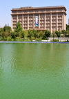Dushanbe, Tajikistan: Ministry of Foreign Affairs of Tajikistan seen from the pond on Flag Park - photo by M.Torres