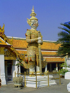 Thailand - Bangkok / Krung Thep: Wat Phra Kaeo - Temple of the Emerald Buddha - Wat Phra Si Rattana Satsadaram - Thotsakhirithon, giant demon (Yaksha) guarding an entrance - photo by Llonaid