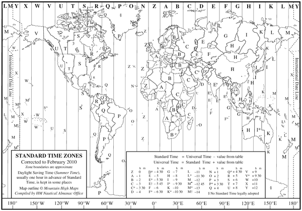 Standard Time Zones - map compiled by HM Nautical Almanac Office