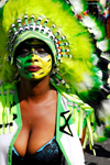 Port of Spain, Trinidad and Tobago: girl with indian costume and large cleavage during carnival - photo by E.Petitalot