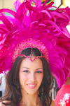 Port of Spain, Trinidad and Tobago: white girl with crown of pink feathers - carnival - photo by E.Petitalot