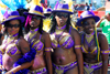 Port of Spain, Trinidad and Tobago: group of girls with bikinis and blue hats during carnival - photo by E.Petitalot