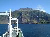 Tristan da Cunha: approching Edinburgh - view from the bridge of the Nova Scotia (photo by Captain Peter)