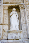 Efes / Ephesus - Selcuk, Izmir province, Turkey: statue of Arete, Greek for 'goodness', at the base of the Library of Proconsul Celsus Palemaeanus - photo by D.Smith