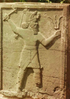 Yazilikaya / Midas Sehri, orum province, Black Sea region, Turkey: Hittite warrior with trident- photo by G.Frysinger