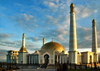 Turkmenistan - Ashghabat / Ashgabat / Ashkhabad / Ahal / ASB: Kipchak Mosque at dusk - Islamic Architecture - verses from the Rukhnama have been inscribed on the walls - late afternoon - built by Bouygues - Turkmenbashy's Ruhy Mosque - architects Kakajan Durdiev, Durli Durdieva, Robert Bellon - photo by G.Karamyanc