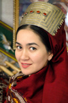 Turkmenistan - Ashghabat / Ashgabat / Ashkhabad / Ahal / ASB: Turkmen smile - the tranquil beauty of central Asia - Tukrmen woman in tradition clothes (photo by G.Karamyanc)