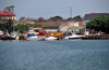 Entebbe, Wakiso District, Uganda: small marina on Lake Victoria - notice the train cars used as support installations, Manyago area - photo by M.Torres