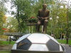 Kiev: Lobanovsky on the bench - statue by Dinamo Kiev's Stadium named after him (photo by D.Ediev)
