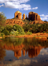 USA - Sedona (Arizona): Red Rocks formation in Oak Creek Canyon with reflection of Cathedral Rocks in the River - butte - photo by J.Fekete