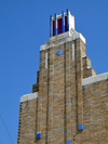 Tulsa, Oklahoma, USA: terra cotta adorned tower of the Warehouse Market Building - designed by B. Gaylord Noftsger - Zigzag Art Deco styel - South Elgin Avenue - photo by G.Frysinger