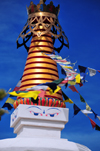 El Rito, New Mexico, USA: Kagu Mila Guru Stupa - Harmika with umbrella crown decorated with prayer flags - photo by M.Torres