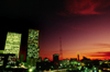 Dallas, Texas, USA: skyline at sunset - downtown skyscrapers, antenna and Reunion Tower - photo by C.Lovell