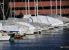 Boston, Massachusetts, USA: Charlestown - Constitution Marina - yachts moored and covered for the winter - photo by M.Torres