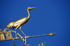 Boston, Massachusetts, USA: Charlestown - weather vane - golden stork and frog atop the fountain on City Square Park - photo by M.Torres