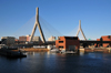 Boston, Massachusetts, USA: Leonard P. Zakim Bunker Hill Memorial Bridge - cable-stayed bridge across the Charles River - marine police building between the towers - North End - photo by M.Torres
