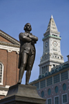Boston, Massachusetts, USA: statue of Samuel Adams in front of Faneuil Hall with the Custom House - one of the Founding Fathers of the United States - photo by C.Lovell
