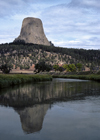 Devils Tower National Monument, Wyoming: Devils tower with water reflection - photo by C.Lovell
