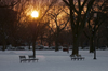 Washington, D.C., USA: a winter sunset, park benches and snow on the National Mall - photo by C.Lovell