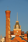 Denver, Colorado, USA: red brick smokestack and mansard tower of the former Tivoli Brewery Company - Tivoli Student Union - Auraria Campus - photo by M.Torres