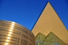 Denver, Colorado, USA: Colorado Convention Center - angular roof blade reaching for the sky - metal and glass faade - designed by Curtis W. Fentress - photo by M.Torres