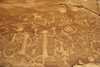 Mesa Verde National Park, Montezuma County, Colorado, USA: densely packed Petroglyphs,at the end of the Petroglyph Point Trail - people, animals, hands and spirals - photo by A.Ferrari