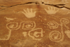 Mesa Verde National Park, Montezuma County, Colorado, USA: Petroglyphs, at the end of the Petroglyph Point Trail - hands and spirals - the latter represent a 'sipapu', the place where Pueblo people believe they emerged from the earth - photo by A.Ferrari