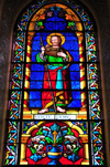 Santa F, New Mexico, USA: Cathedral Basilica of Saint Francis of Assisi - St James on a stained glass window made in Clermont-Ferrand - photo by M.Torres