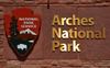 Arches National Park, Utah, USA: Arches NP sign and National Park Service logo at the park's entrance  - photo by M.Torres