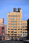Minneapolis, Minnesota, USA:  Washburn Lofts - elegant brick building with water towers - former Washburn-Crosby South Mill A - architect Paul Madson - Park Ave. South and South 2nd St. - Downtown East - photo by M.Torres