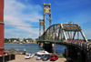 Portsmouth, New Hampshire, USA: Memorial Bridge - through truss lift bridge between Portsmouth, New Hampshire and Badger's Island in Kittery, Maine - open to bicycle and pedestrian traffic only - Piscataqua River - Badgers Island, ME - New England - photo by M.Torres