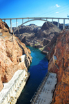 Hoover Dam, Clark County, Nevada, USA: Mike O'Callaghan  Pat Tillman Memorial Bridge - deck arch bridge spanning the Colorado River - U.S. Route 93, Hoover Dam Bypass - designed by T. Y. Lin International - photo by M.Torres
