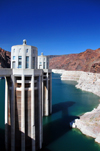 Hoover Dam, Mohave County, Arizona, USA: intake towers of  what was the world's largest hydroelectric dam when completed in 1935 - penstock towers - Black Canyon of the Colorado River - photo by M.Torres