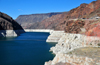 Hoover Dam, Mohave County, Arizona, USA: view upstream from Hoover Dam - the white edges illustrate the decreased water level in the reservoir - Black Canyon, Lake Mead National Recreation Area - photo by M.Torres